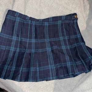 wild fable Navy and Teal Plaid Pleated Mini Skirt